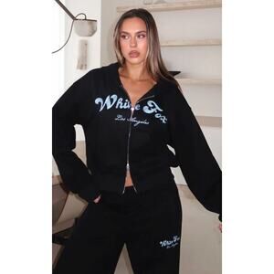 White Fox Through Thick And Thin Boxy Zip Front Hoodie Black Size L/XL